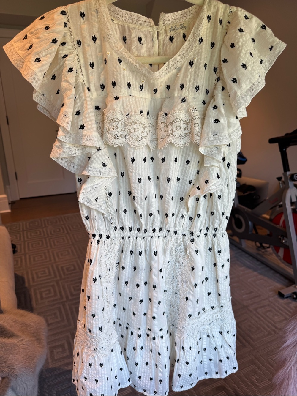 LoveShackFancy White Dress with Black Dot Accents